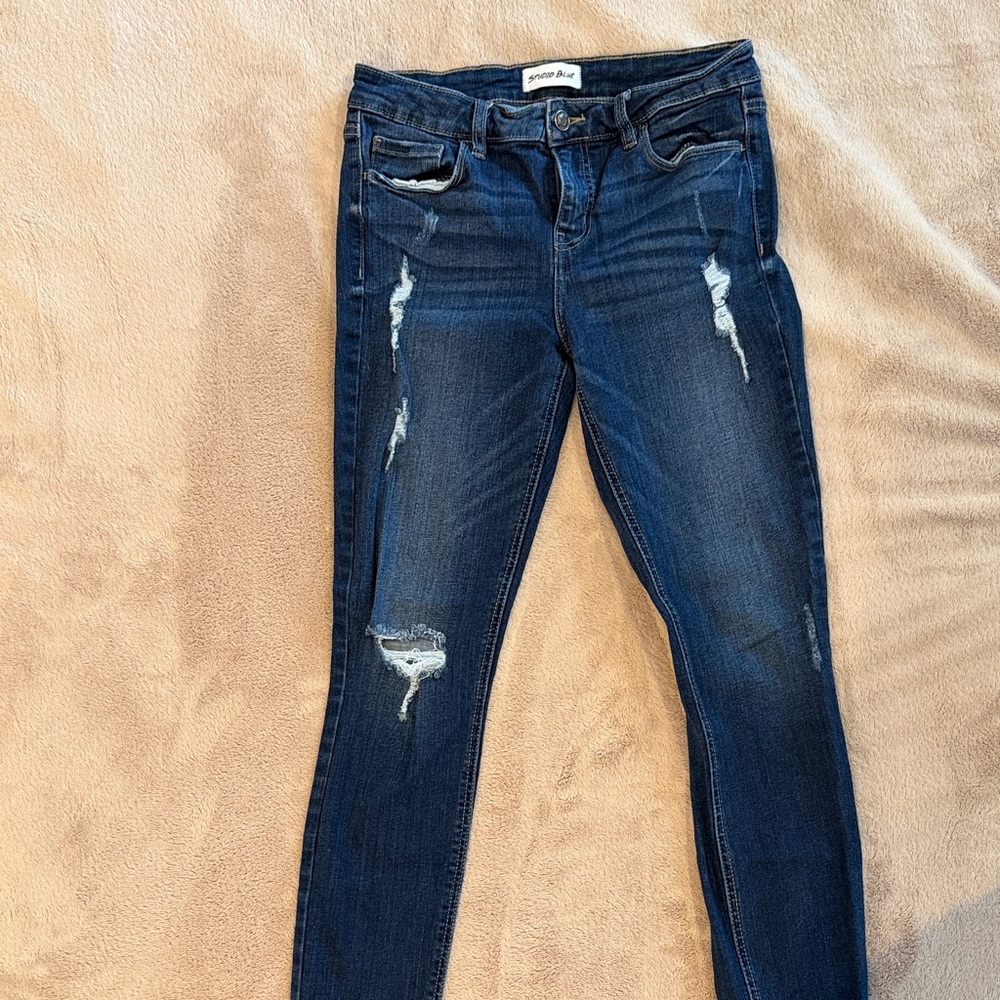 Trendy Blue Distressed Skinny Jeans